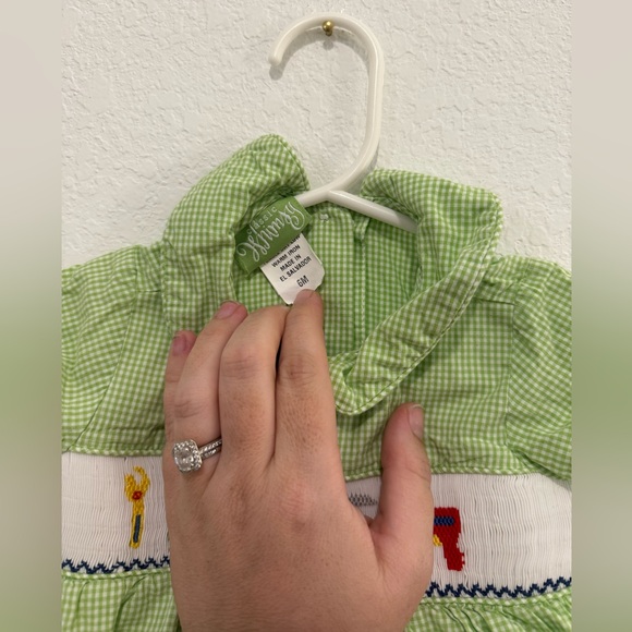 Baby Boy Smocked Bubble Size 6M Classic Whimsy Green and White - Picture 4 of 4